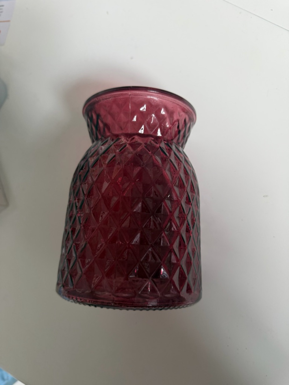 Red glass embossed vase